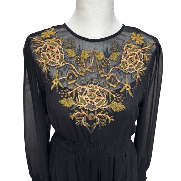 Zara Black Midi Dress with Gold Embroidery - Picture 3 of 4